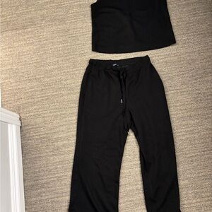 Black Two-Piece Lounge Set - Tank Top & Drawstring Pants